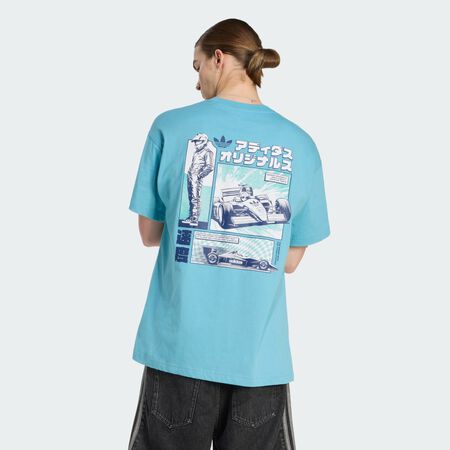 ADIDAS ORIGINALS T-SHIRT GRAPHIQUE JAPANESE RACING MANGA Preloved Blue HOMME