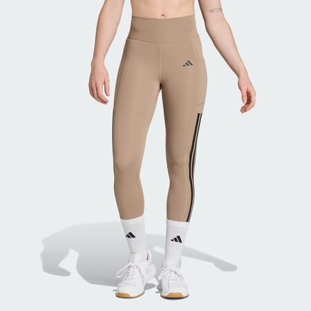 ADIDAS ORIGINALS Optimé 3-Stripes Full-Length Leggings Chalky Brown WOMEN