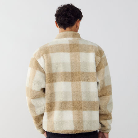 NIKE SWEAT HALF ZIP PLAID SHERPA MARRON/BLANC HOMME