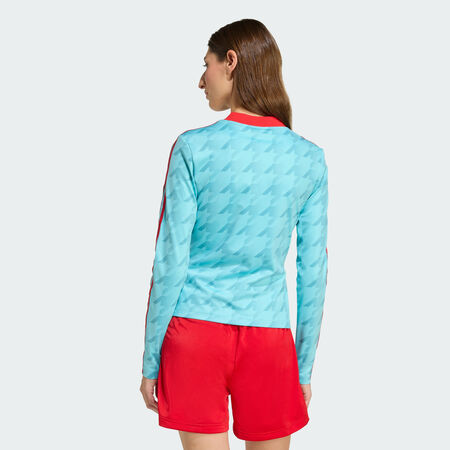 ADIDAS ORIGINALS Graphic Football Allover Print Bodycon Long Sleeve Jersey Blue Glow WOMEN