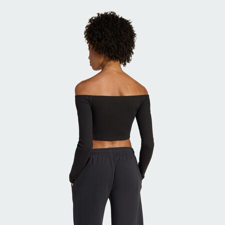 ADIDAS ORIGINALS T-SHIRT MANCHES LONGUES ÉPAULES DÉNUDÉES CÔTELÉ ESSENTIALS Black FEMME