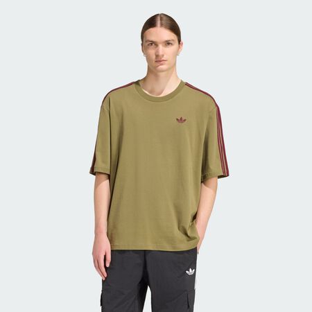 T-SHIRT OVERSIZE 3 BANDES ADICOLOR : Focus Olive / Maroon