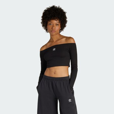 ADIDAS ORIGINALS T-SHIRT MANCHES LONGUES ÉPAULES DÉNUDÉES CÔTELÉ ESSENTIALS Black FEMME