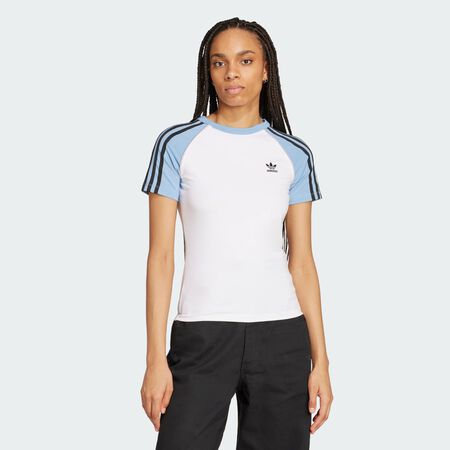 ADIDAS ORIGINALS T-shirt slim manches raglan 3 bandes Adicolor White / Ash Blue FEMME