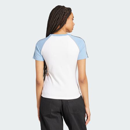 ADIDAS ORIGINALS T-shirt slim manches raglan 3 bandes Adicolor White / Ash Blue FEMME