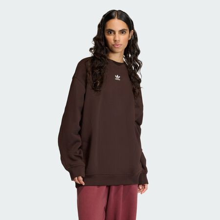 ADIDAS ORIGINALS Essentials Fleece Long Oversized Crew Sweatshirt Aurora Coffee WOMEN