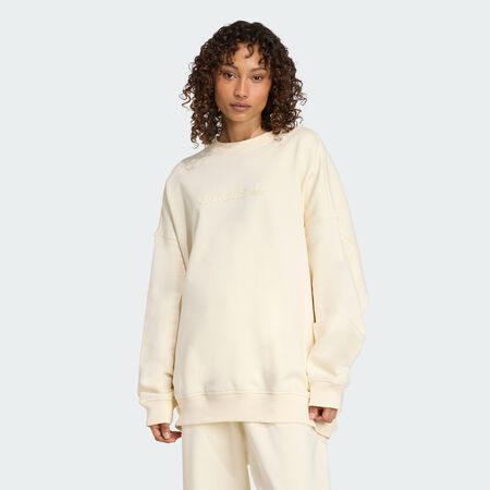 ADIDAS ORIGINALS Essentials Linear Oversized Crew Sweatshirt Cream White WOMEN