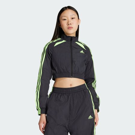 ADIDAS ORIGINALS Veste de survêtement courte Teamgeist Adicolor Black / Signal Green FEMME